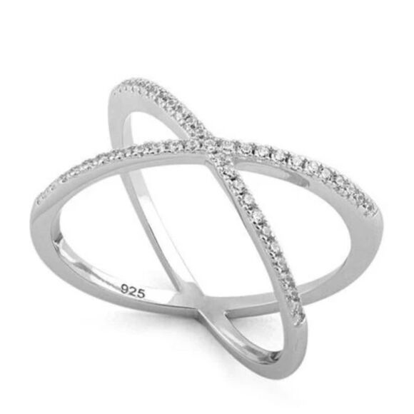 Sterling Silver Overlapping X CZ Ring New - Picture 1 of 3
